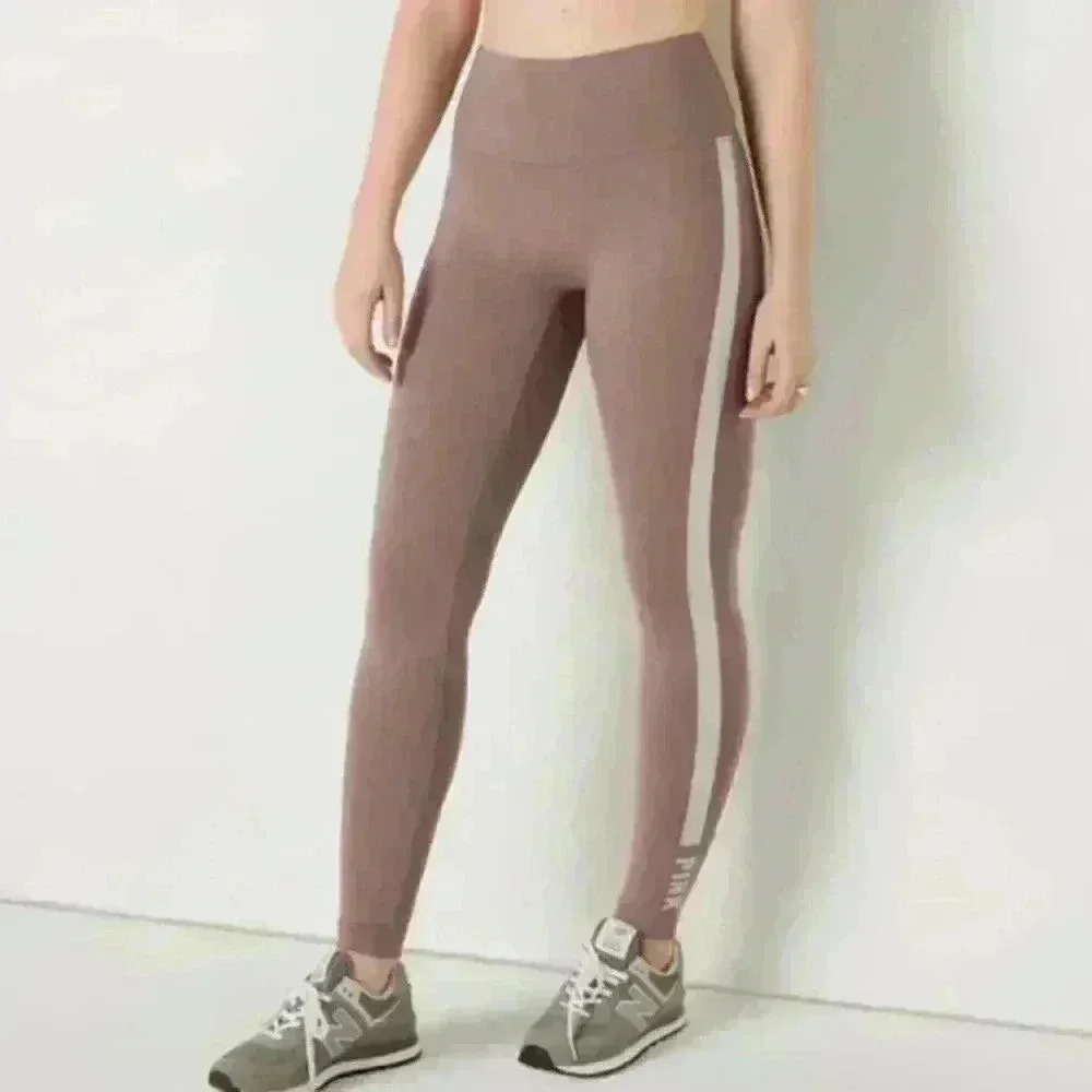 Pink VS high waisted black logo  leggings size mediam